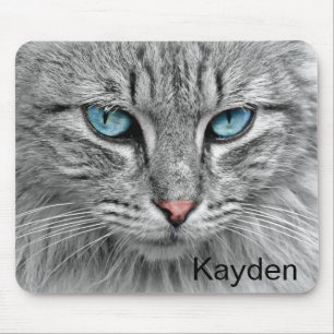 Personalisierte graue Katze mit blauen Augen Mousepad