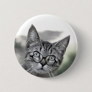 Personalisierte graue Katze mit Brillentaste Button