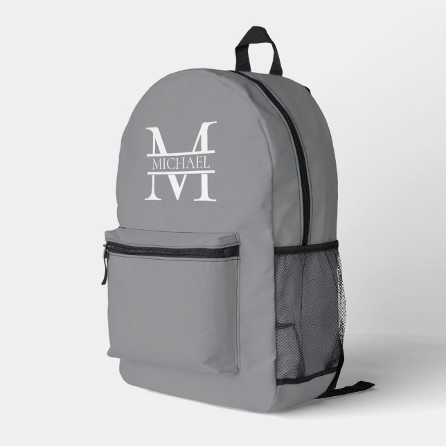 Personalisierte Graue Monogramm und Name Bedruckter Rucksack (Rückseitige Ecke Rechts)