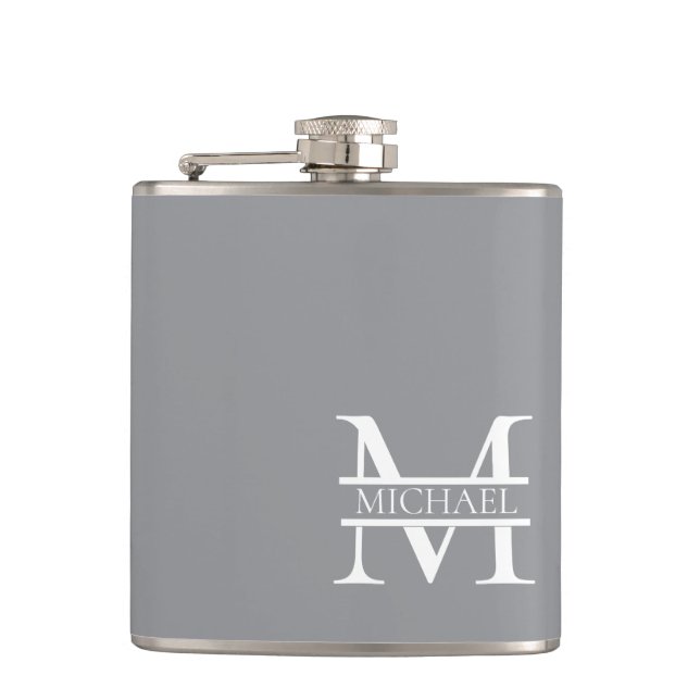 Personalisierte Graue Monogramm und Name Flachmann (Vorderseite)