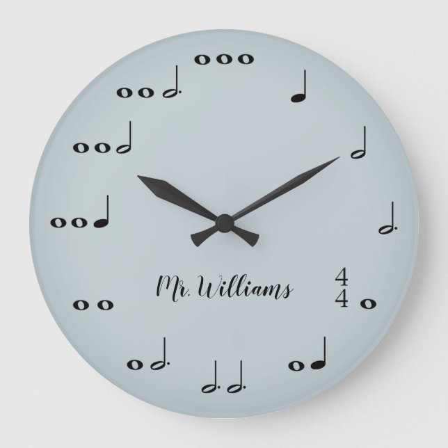 Personalisierte graue Musiknoten Uhr (Vorderseite)