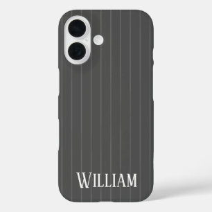 Personalisierte graue Nadelstreifen iPhone 16 Hülle
