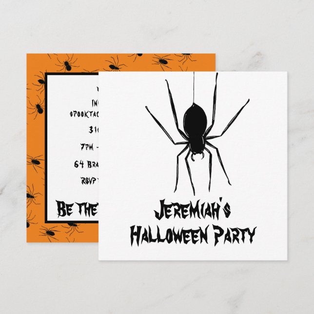 Personalisierte, graue Spinnen Halloween Einladung (Vorne/Hinten)