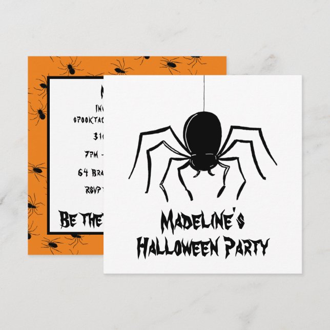 Personalisierte, graue Spinnen Halloween Einladung (Vorne/Hinten)