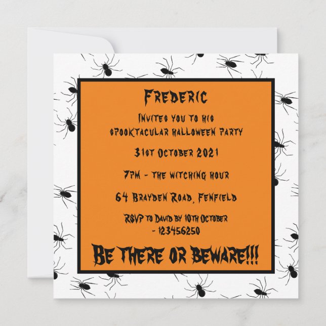 Personalisierte, graue Spinnen Halloween Einladung (Rückseite)