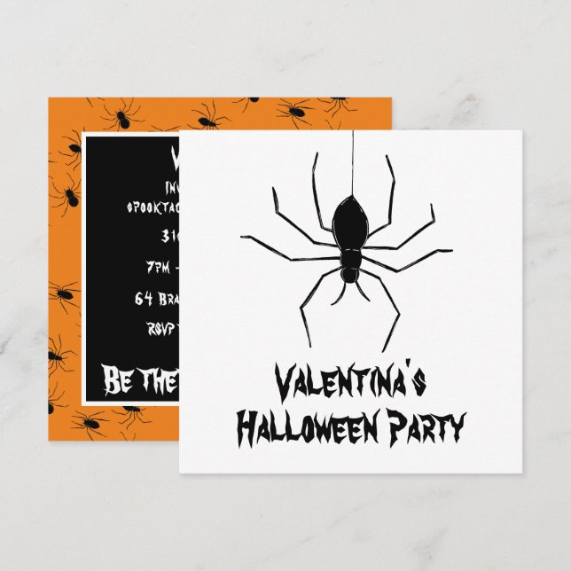Personalisierte, graue Spinnen Halloween Einladung (Vorne/Hinten)