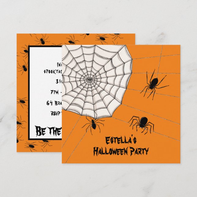 Personalisierte, graue Spinnen Halloween Einladung (Vorne/Hinten)