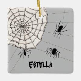 Personalisierte graue Spinnen Halloween Keramikornament