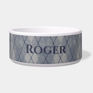 Personalisierte graue und blaue Argyle-Optik-Hunde Napf