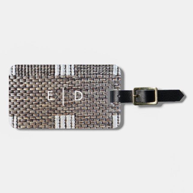 Personalisierte graue und weiße Imitate Burlap Gepäckanhänger (Vorderseite horizontal)