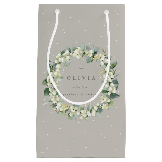Personalisierte Greige Snowberry+Eucalyptus Weddin Kleine Geschenktüte (Vorderseite)