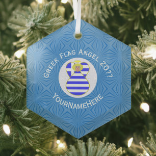 Personalisierte griechische Blondinen-Engel-Hanukk Ornament Aus Glas