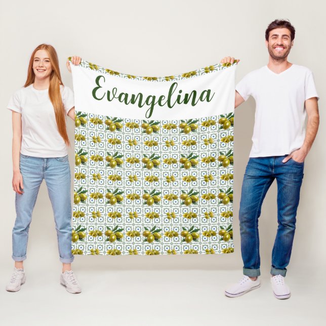Personalisierte griechische Olivenfliesen Fleecedecke (Beispiel)