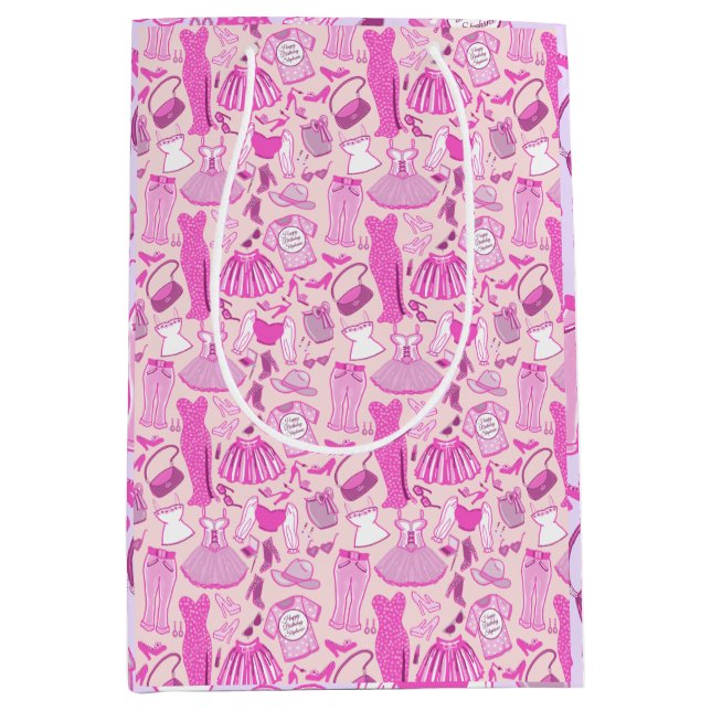 Personalisierte Grillecke Rosa und Hot Rosa Mode Mittlere Geschenktüte (Vorderseite)