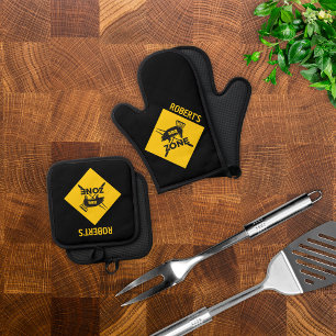 Personalisierte GRILLEN Zone Vorsicht Design Ofenhandschuh & Topflappen-Set