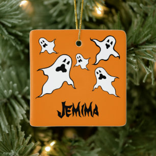 Personalisierte grimmige Halloween-Geister Tree Or Keramikornament