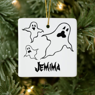 Personalisierte grimmige Halloween-Geister Tree Or Keramikornament