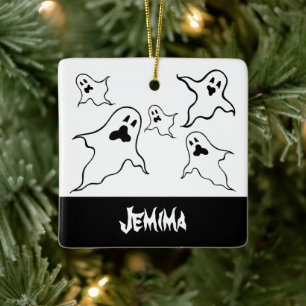 Personalisierte grimmige Halloween-Geister Tree Or Keramikornament