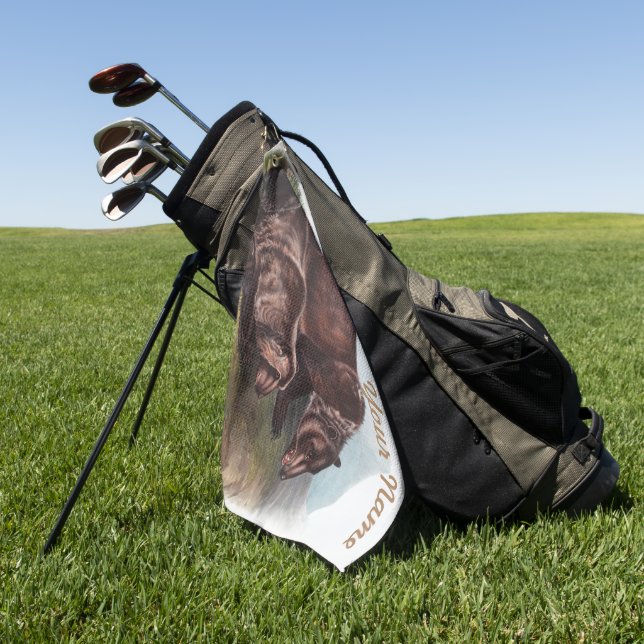 Personalisierte Grizzlybären-Geschenke Golfhandtuch (Gras)