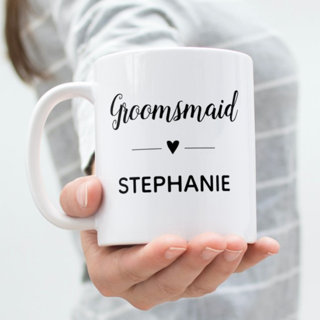 Personalisierte Groomsmaid Black Script Hochzeit Kaffeetasse (Von Creator hochgeladen)