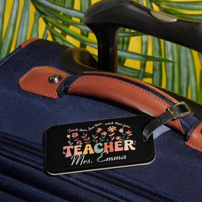 Personalisierte Groovy Blume Lehrer für maßgeschne Gepäckanhänger (Vorderseite Insitu 3)