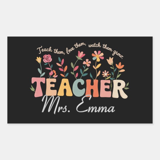 Personalisierte Groovy Blume Lehrer für maßgeschne Rechteckiger Aufkleber (Vorderseite)