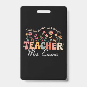 Personalisierte Groovy Blumen Lehrer Individuelles Ausweis