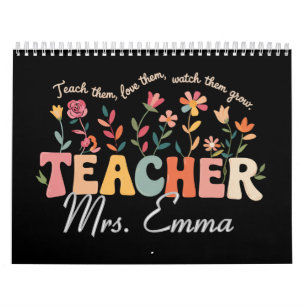 Personalisierte Groovy Blumen Lehrer Individuelles Kalender