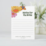 Personalisierte Groovy Blumenberatung für die Brau Hinweiskarte<br><div class="desc">Geben Sie der zukünftigen Braut mit unserem Personalisierten 70er Boho Floral Advice für die Bride Card eine groovy Führung! Diese im Retro inspiriert Karte zeichnet sich durch ein lebendiges Blumendesign aus, das die freimütige Essenz des 70er einfängt. Es ist perfekt für ein bohes Brautparty geeignet und bietet den Gästen die...</div>