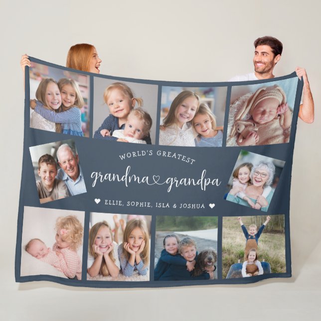 Personalisierte Großeltern 10 Foto-Collage Modern Fleecedecke (Beispiel)
