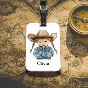 Personalisierte Grumpy Cowgirl in Denim Jacket Gepäckanhänger