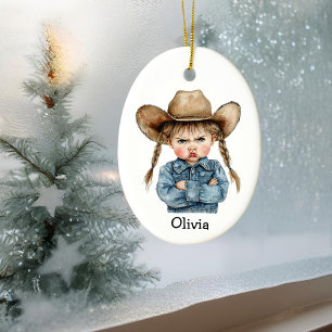 Personalisierte Grumpy Cowgirl in Denim Jacket Keramik Ornament