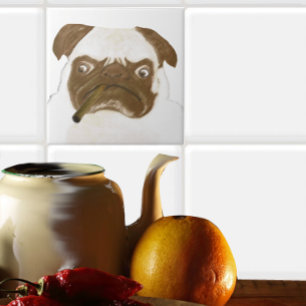 Personalisierte Grumpy Puggy mit Cigar Fliese