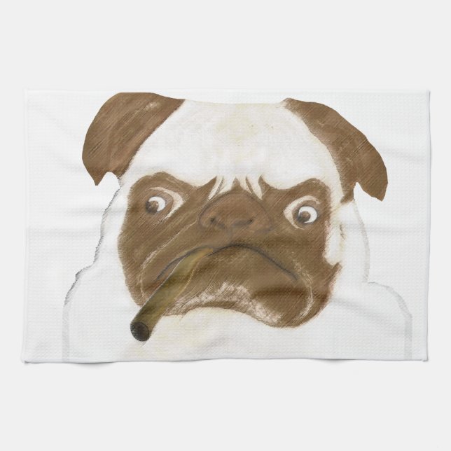 Personalisierte Grumpy Puggy mit Cigar Geschirrtuch (Horizontal)
