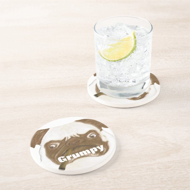 Personalisierte Grumpy Puggy mit Cigar Getränkeuntersetzer (Seite)