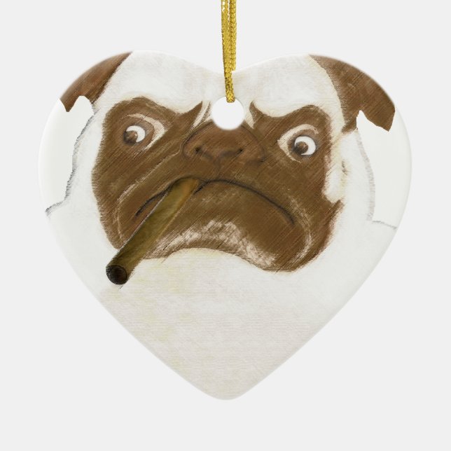 Personalisierte Grumpy Puggy mit Cigar Keramik Ornament (Vorne)