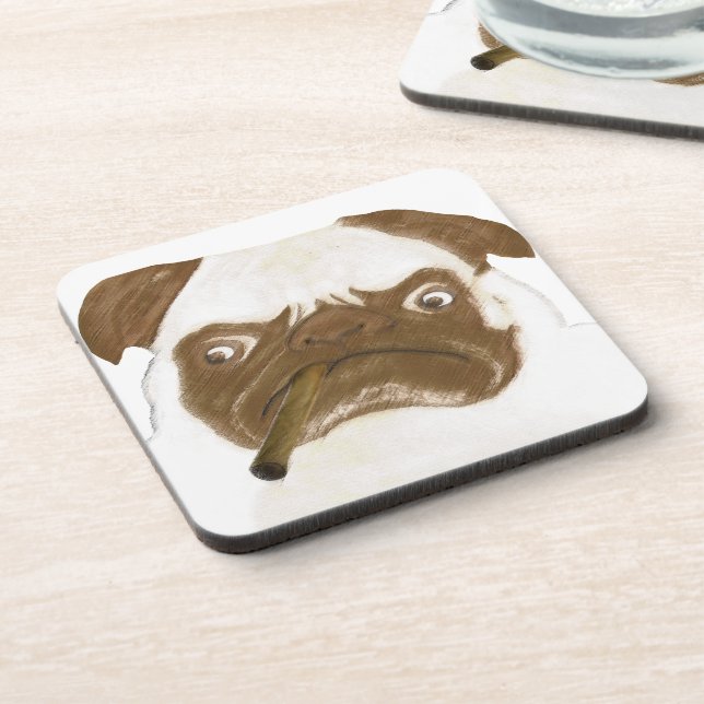 Personalisierte Grumpy Puggy mit Cigar Untersetzer (Linke Seite)