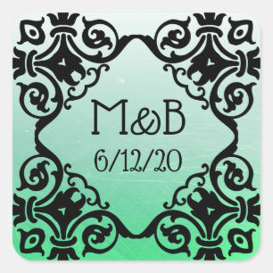 Personalisierte Grün-Hochzeitsticker Quadratischer Aufkleber