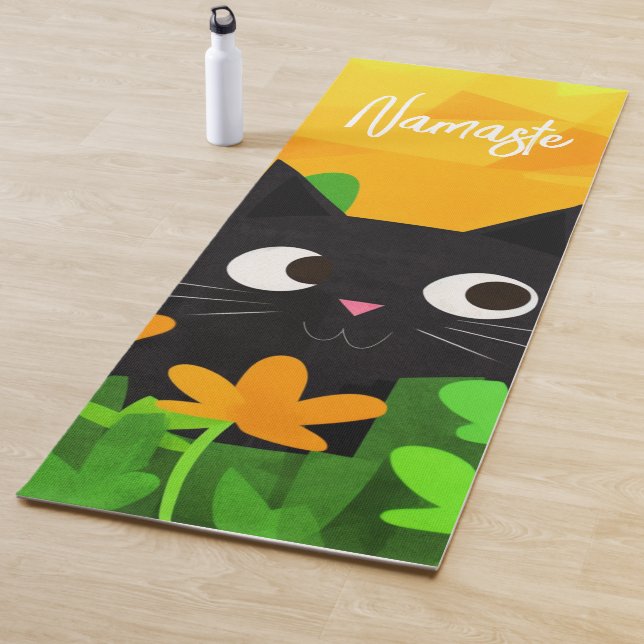 Personalisierte, grün-orange-schwarze Katze Yogamatte (Beispiel)