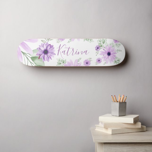 Personalisierte grün-violette Blume Skateboard (Wandkunst (Horz))
