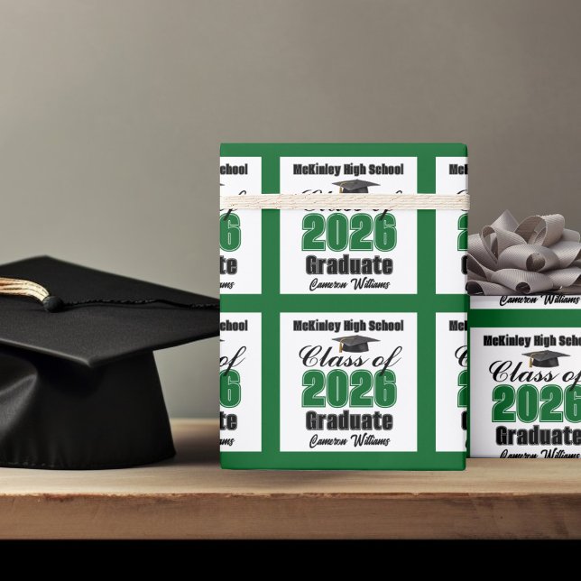 Personalisierte grüne Abschlussklasse 2026 Geschenkpapier (Von Creator hochgeladen)