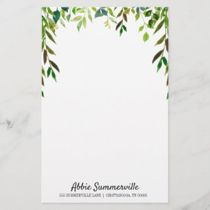 Personalisierte grüne Blätter auf weißem, ungestri Briefpapier