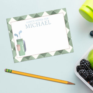 Personalisierte grüne Gingham-Golf-Kinder-Lunchbox Post-it Klebezettel
