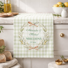 Personalisierte grüne Gingham-Hochzeit für Neuverm Geschirrtuch