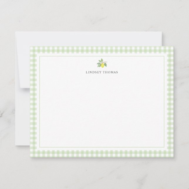 Personalisierte grüne Gingham-Rahmen-Limonade Mitteilungskarte (Vorderseite)