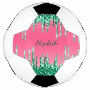 Personalisierte grüne Glitter-Tropfen rosa trendy Fußball