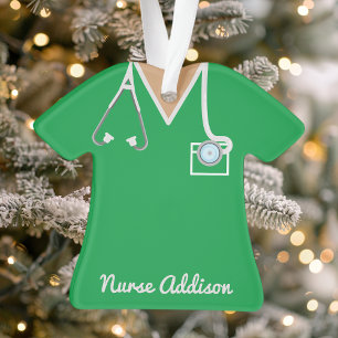 Personalisierte grüne Krankenpfleger-Schurze, Pfle Ornament