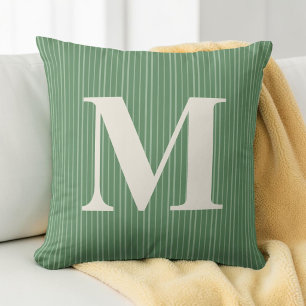 Personalisierte grüne preppy gestreifte Monogramm- Kissen