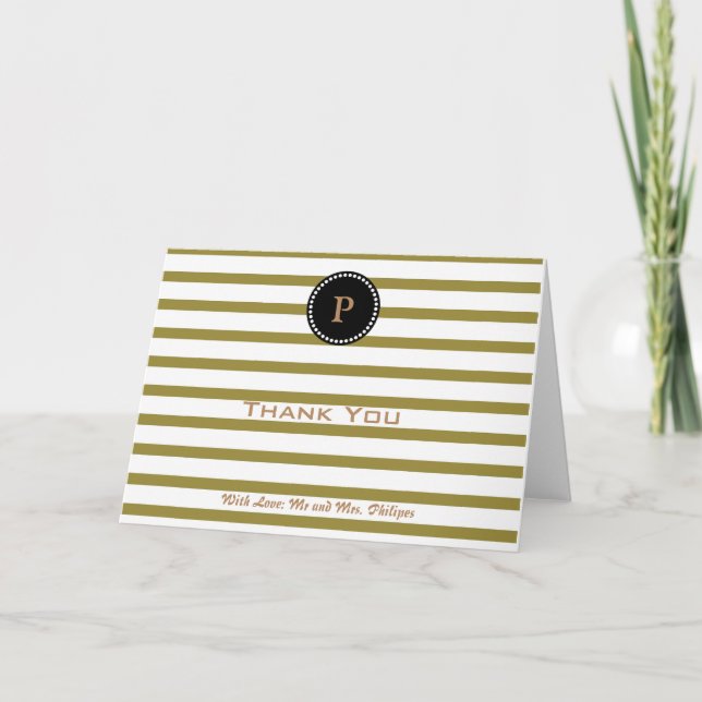 Personalisierte grüne Streifen Monogram Dankeschön Dankeskarte (Vorderseite)