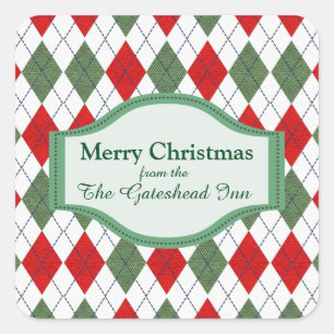 Personalisierte grüne und rote Raute Quadratischer Aufkleber